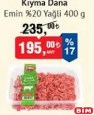 EMİN %20 YAĞLI KIYMA DANA 400 G EMİN %20 YAĞLI KIYMA DANA 400 G
